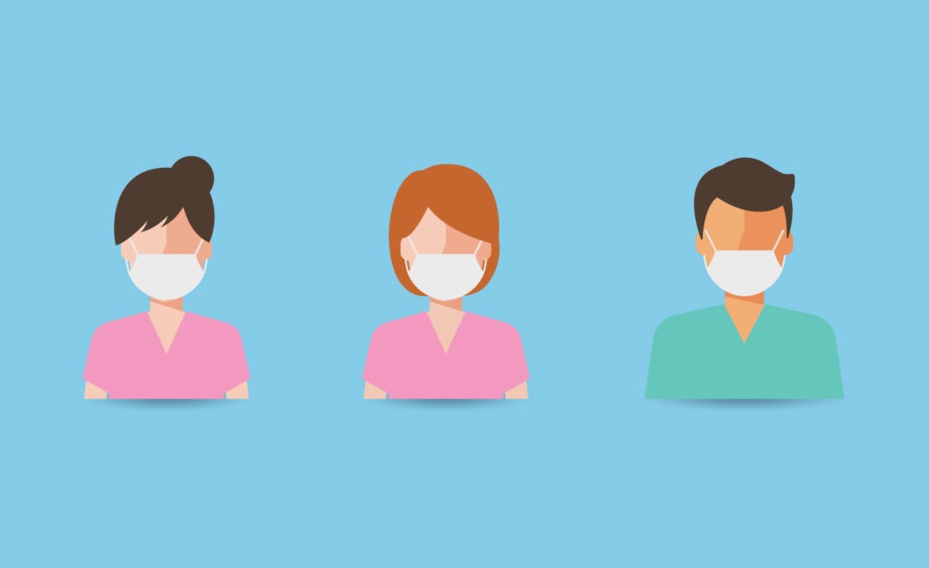 Illustration of three hospice nurses helped by the hospice answering service