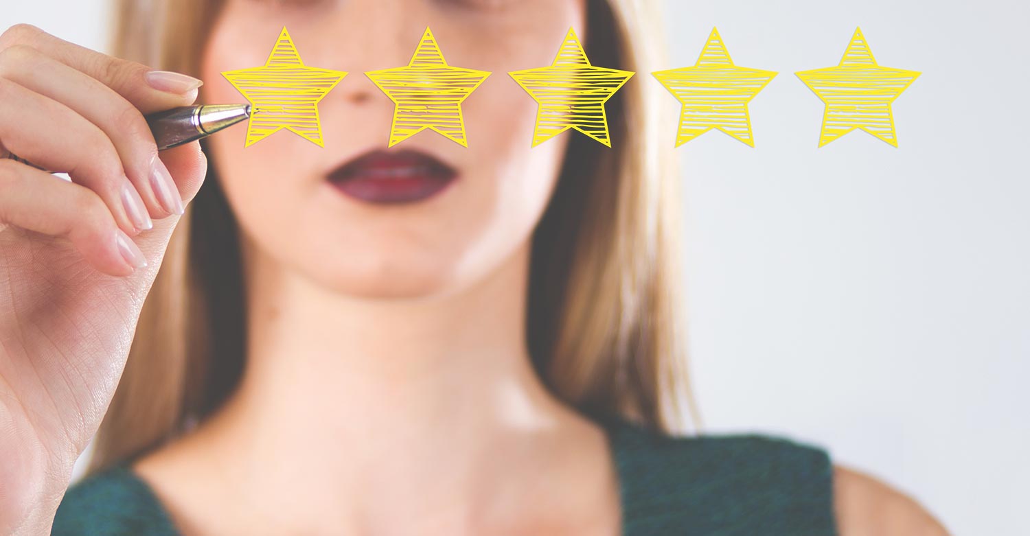 A property manager drawing 5-stars as a rating for her answering service quality value